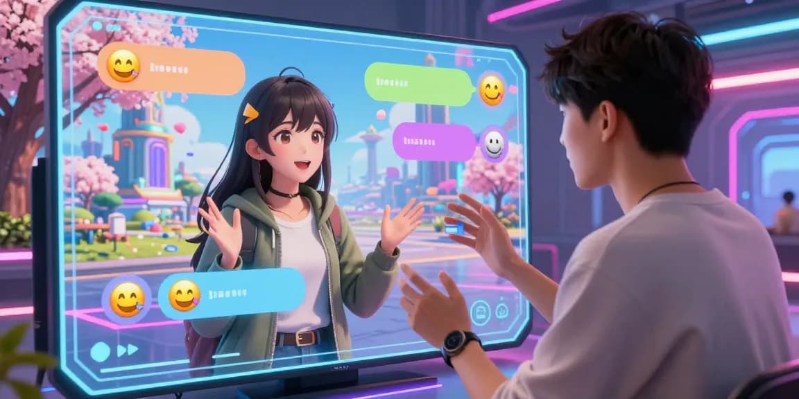 Engaging in ai ecchi chat with animated character in vibrant digital space