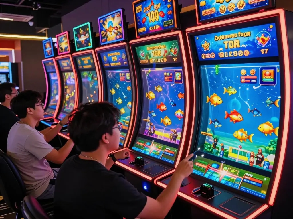 Engaging scene of JeetBangla fish shooting game featuring colorful animated fish, players shooting targets, and vibrant gaming atmosphere.