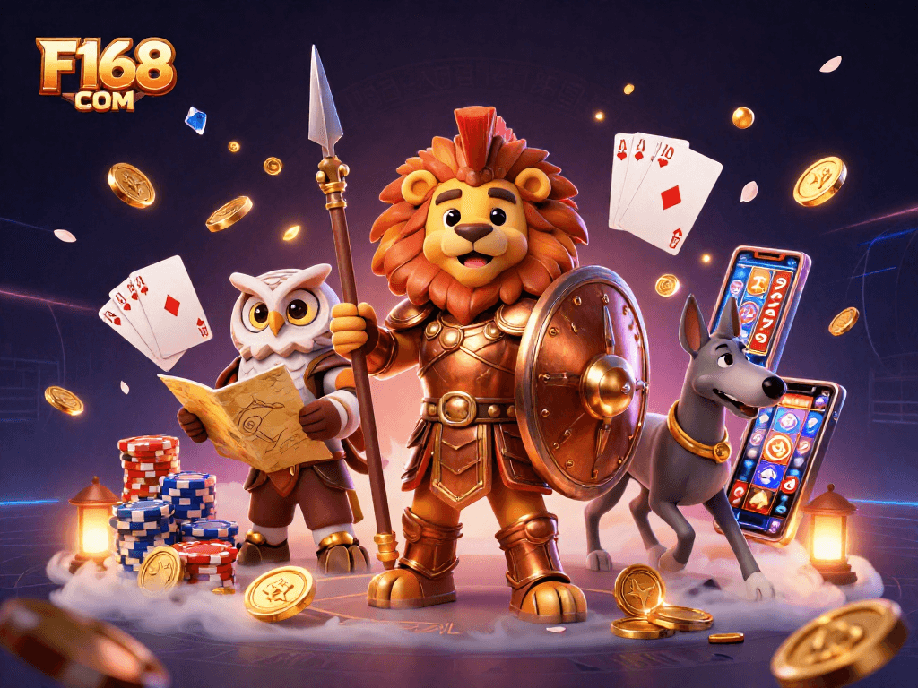 Spin to win with F168 COM as the Spartan lion, wise owl, and swift greyhound bring the casino to life.