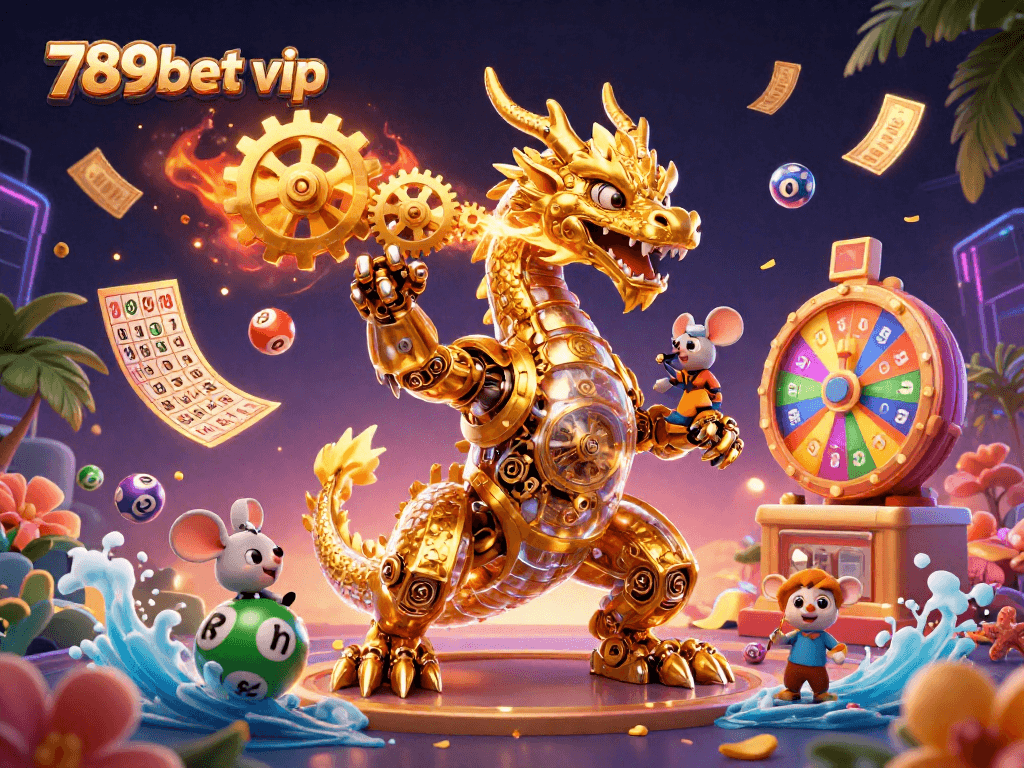 Engage with 789bet vip through a vibrant scene of lottery excitement, showcasing dynamic elements like lottery balls and bingo cards.