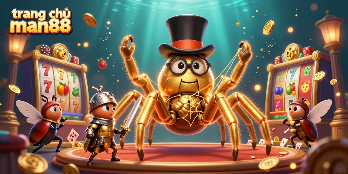 Engage with the thrilling world of trang chủ man88 featuring a giant golden tarantula and dynamic slot games.