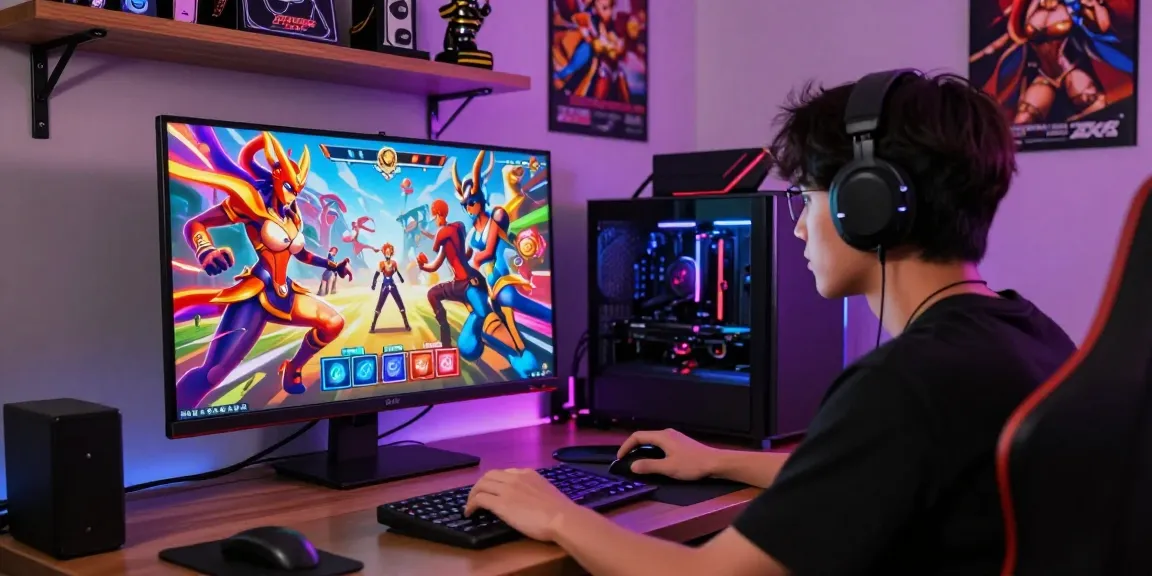 An immersive scene of a player enjoying an ecchi simulator game, highlighting vibrant character art and a cozy gaming setup.