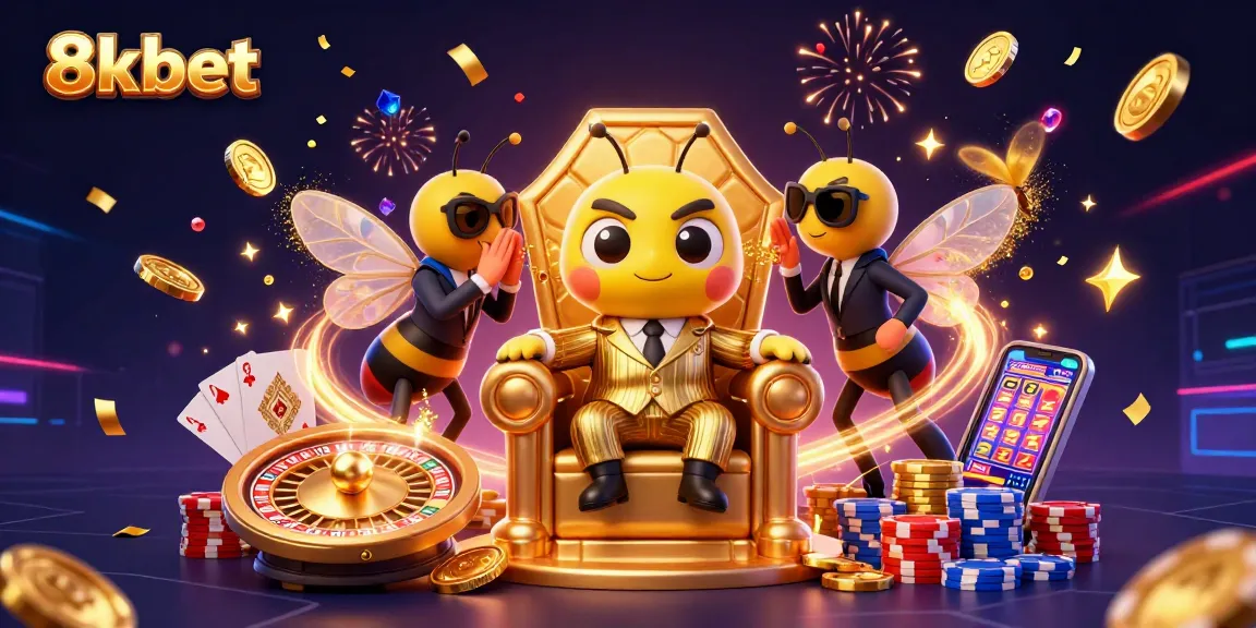 Win big playing at 8xbet with a 3D casino illustration showcasing excitement and wealth.