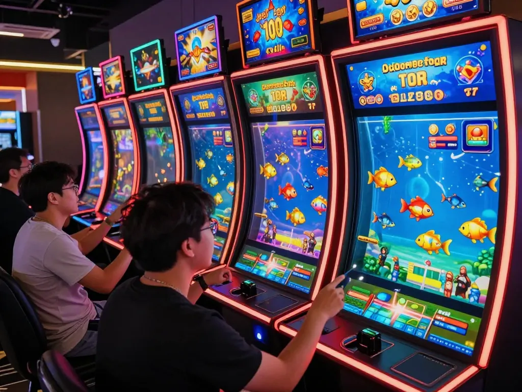 Engaging scene of JeetBangla fish shooting game featuring colorful animated fish, players shooting targets, and vibrant gaming atmosphere.