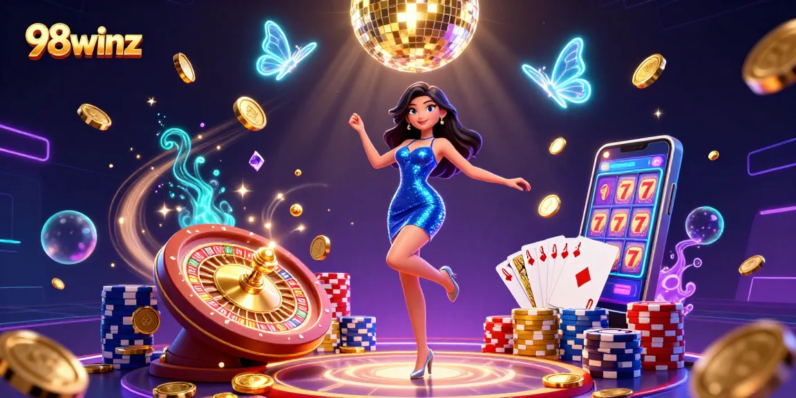 Experience thrilling gameplay at 98winz with dynamic slots and vibrant casino elements throughout.