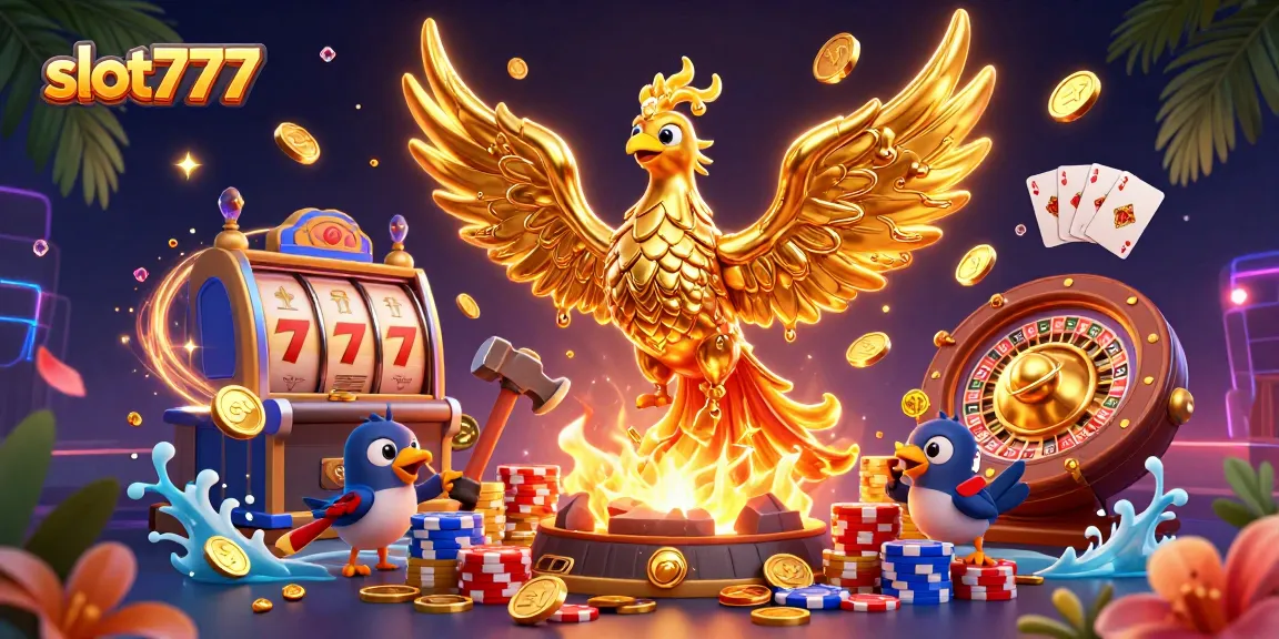 Experience the thrill of slot777 with a golden phoenix and dynamic casino elements.