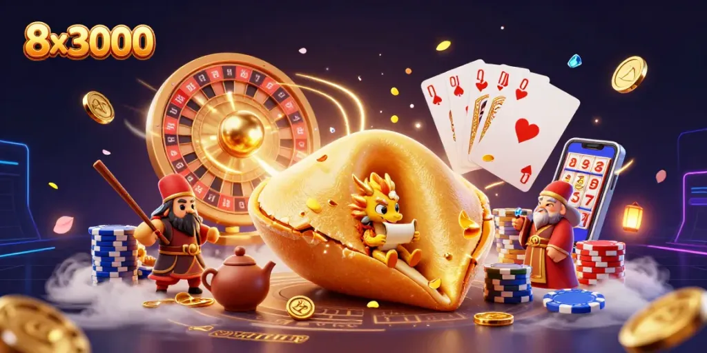 Engage with thrilling slots and massive jackpots at 8x3000, featuring action-packed casino graphics.