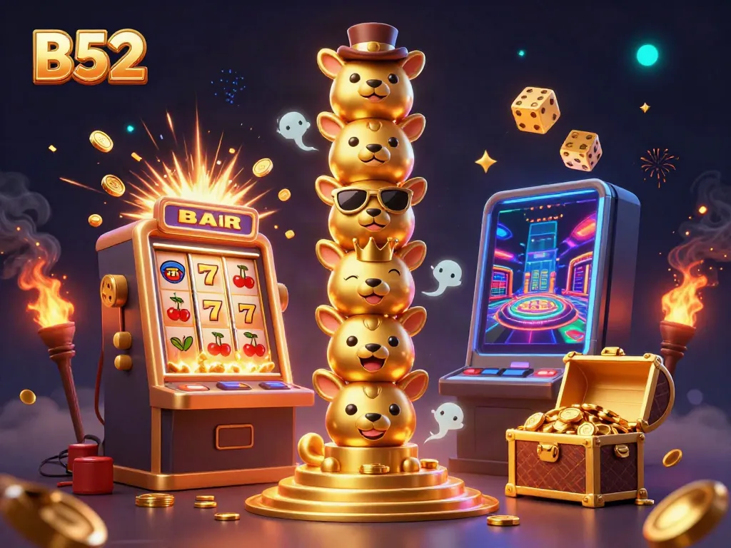 Experience vibrant casino moments with B52 featuring a lively totem and a jackpot explosion.