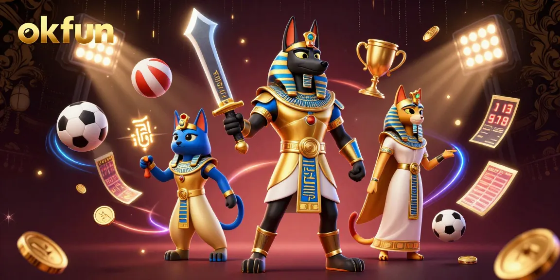 Experience exhilarating gameplay at okfun with a vibrant 3D depiction of casino excitement and ancient Egyptian themes.