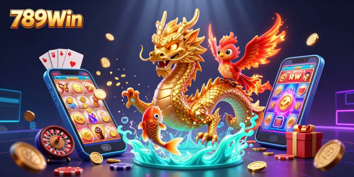 Bet on excitement with 789Win's thrilling 3D casino experience featuring dynamic dragon and koi fish.