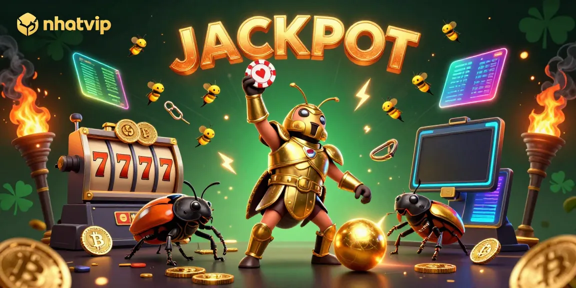 Win big with nhatvip in this epic casino scene featuring beetles and jackpots!
