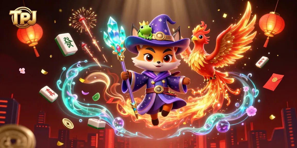 Engage with TPJ's magical gaming adventure amid vibrant 3D fireworks and treasure elements.