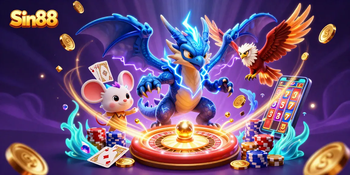 Win big with Sin88 in this vibrant 3D casino illustration featuring stunning characters and game elements.