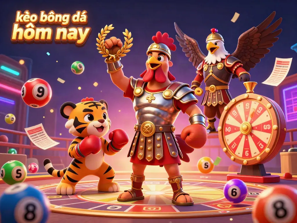 Experience thrilling sports betting with kèo bóng đá hôm nay in a vibrant, dynamic arena illustration.