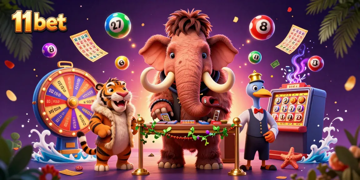 Engage in thrilling gameplay at 11 bet with captivating casino characters and vibrant lottery elements.