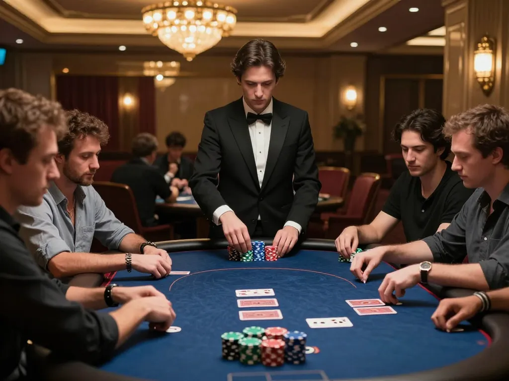 Players engaging in high-stakes poker gameplay at 98win98 table, showcasing strategic tension.