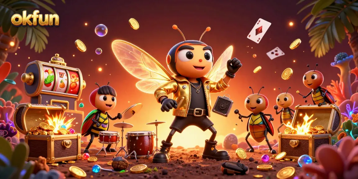 Experience thrilling wins at okfun with dynamic gaming scenes featuring vibrant characters and exciting elements.