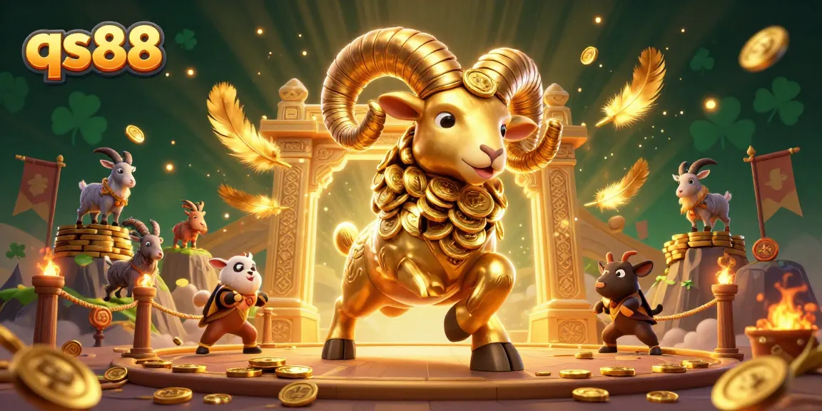 Experience the thrill of qs88 as a golden ram charges through rich casino elements, surrounded by vibrant energy.