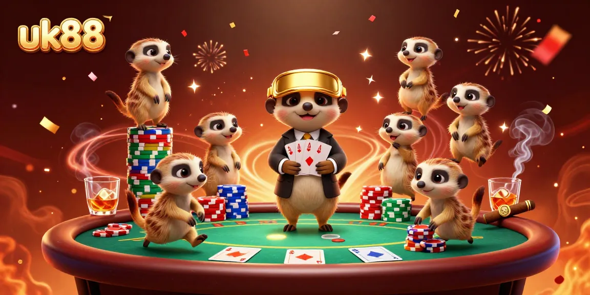 Experience excitement at uk88 with an animated meerkat casino scene featuring playful characters.