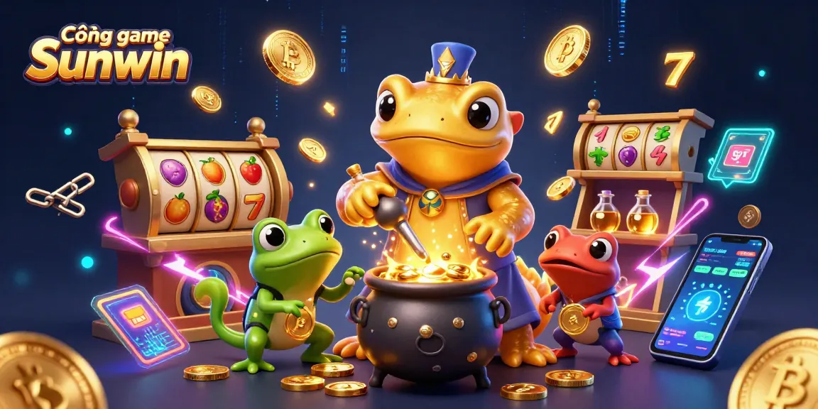 Experience excitement at Cổng game Sunwin with a dazzling illustration of game action featuring gold coins and animated characters.